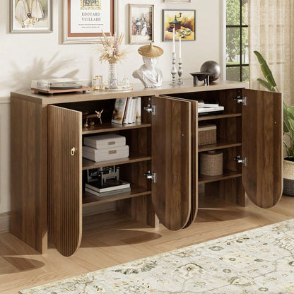 Elegantes Sideboard in Walnussoptik – 147×40×80 cm mit 4 Türen, verstellbaren Einlegeböden & Alugriffen – Vielseitiger Aufbewahrungsschrank für Wohnzimmer, Esszimmer & Flur