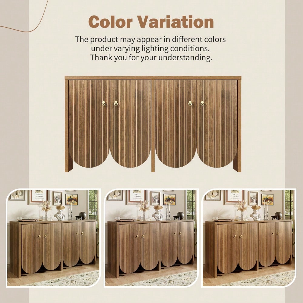 Elegantes Sideboard in Walnussoptik – 147×40×80 cm mit 4 Türen, verstellbaren Einlegeböden & Alugriffen – Vielseitiger Aufbewahrungsschrank für Wohnzimmer, Esszimmer & Flur