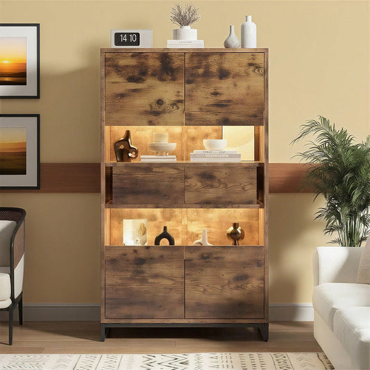 80*40*138cm Vitrine mit LED-Beleuchtung Standvitrine,Vitrinenschränke mit 2 Schubladen, Stauraumvitrine mit Acrylblende, highboard, Weinschränke, Bücherregale mit viel Stauraum, Schwarz + Holzmaserung