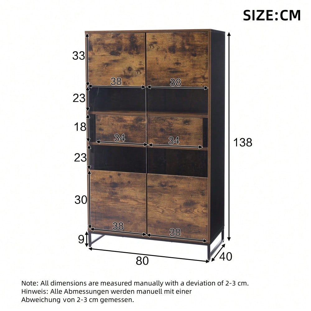 80*40*138cm Vitrine mit LED-Beleuchtung Standvitrine,Vitrinenschränke mit 2 Schubladen, Stauraumvitrine mit Acrylblende, highboard, Weinschränke, Bücherregale mit viel Stauraum, Schwarz + Holzmaserung