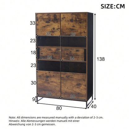 80*40*138cm Vitrine mit LED-Beleuchtung Standvitrine,Vitrinenschränke mit 2 Schubladen, Stauraumvitrine mit Acrylblende, highboard, Weinschränke, Bücherregale mit viel Stauraum, Schwarz + Holzmaserung