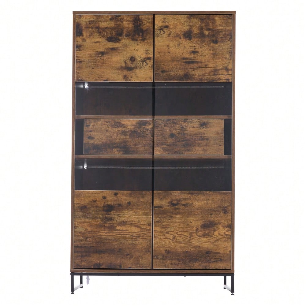 80*40*138cm Vitrine mit LED-Beleuchtung Standvitrine,Vitrinenschränke mit 2 Schubladen, Stauraumvitrine mit Acrylblende, highboard, Weinschränke, Bücherregale mit viel Stauraum, Schwarz + Holzmaserung