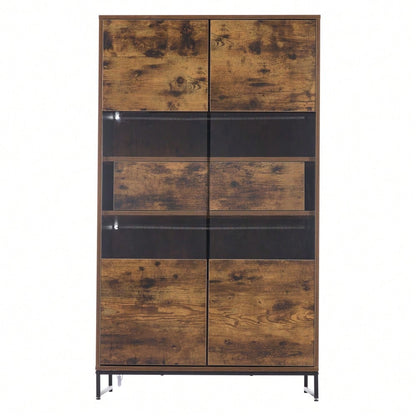80*40*138cm Vitrine mit LED-Beleuchtung Standvitrine,Vitrinenschränke mit 2 Schubladen, Stauraumvitrine mit Acrylblende, highboard, Weinschränke, Bücherregale mit viel Stauraum, Schwarz + Holzmaserung