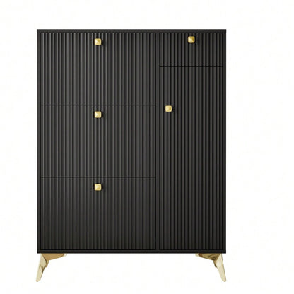 Schuhschrank mit 3 Klappen, 1 Schublade und 1 Tür, Schuhregal, Schuhkipper schmal, Schuhschrank Schwarz. Maße: H 121 cm / B 90 cm / T 25 cm