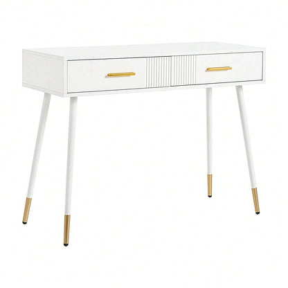 Schminktisch, Frisiertisch,Schreibtisch  mit 2 Schubladen, Metallfüße, weiß, Maße: H 76 cm × B 100 cm × T 40 cm(ohne Spiegel)
