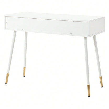 Schminktisch, Frisiertisch,Schreibtisch  mit 2 Schubladen, Metallfüße, weiß, Maße: H 76 cm × B 100 cm × T 40 cm(ohne Spiegel)