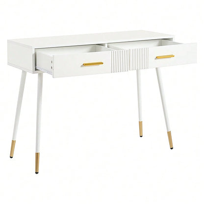 Schminktisch, Frisiertisch,Schreibtisch  mit 2 Schubladen, Metallfüße, weiß, Maße: H 76 cm × B 100 cm × T 40 cm(ohne Spiegel)