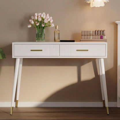 Schminktisch, Frisiertisch,Schreibtisch  mit 2 Schubladen, Metallfüße, weiß, Maße: H 76 cm × B 100 cm × T 40 cm(ohne Spiegel)