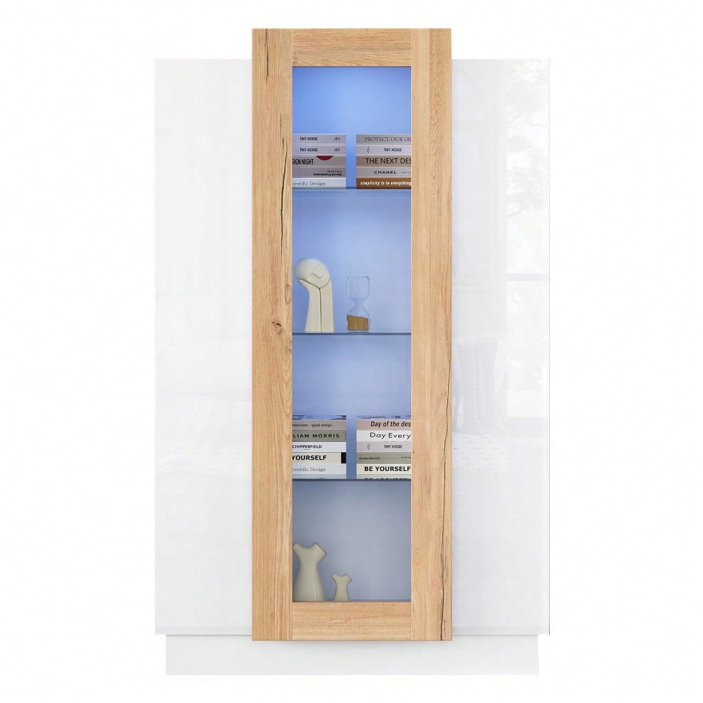 74*40*120cm Wohnzimmerschrank mit 3 Türen, transparente Türen, Vitrine hochglanz mit LED, Bücherschrank mit Glasablagen und Schublade,Standvitrine mit einer Höhe von 120cm