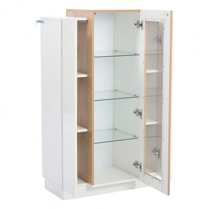 74*40*120cm Wohnzimmerschrank mit 3 Türen, transparente Türen, Vitrine hochglanz mit LED, Bücherschrank mit Glasablagen und Schublade,Standvitrine mit einer Höhe von 120cm
