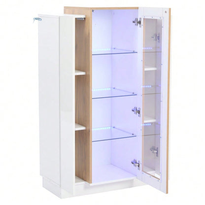 74*40*120cm Wohnzimmerschrank mit 3 Türen, transparente Türen, Vitrine hochglanz mit LED, Bücherschrank mit Glasablagen und Schublade,Standvitrine mit einer Höhe von 120cm