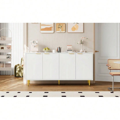 Sideboard Wohnzimmer, Kommode mit 4 Türen Goldene Gebürstete Griffe und Hochglanz Tischbeine Komodenschrank,  Weiß, maße 160×80×40 cm (B×H×T)