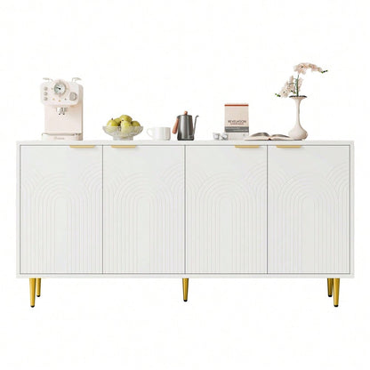 Sideboard Wohnzimmer, Kommode mit 4 Türen Goldene Gebürstete Griffe und Hochglanz Tischbeine Komodenschrank,  Weiß, maße 160×80×40 cm (B×H×T)