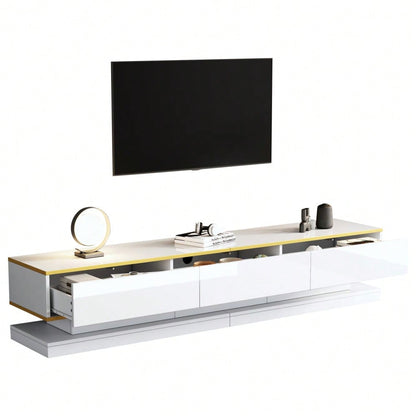 200*40*40cm Fernsehschrank, Lowboard  mit 3 Schubladen, Hochglanz-TV-Ständer,Wohnzimmerschrank mit großem Stauraum, Warmweißer TV-Tisch mit goldener Kante,Standfernsehschrank