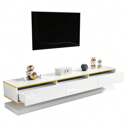 200*40*40cm Fernsehschrank, Lowboard  mit 3 Schubladen, Hochglanz-TV-Ständer,Wohnzimmerschrank mit großem Stauraum, Warmweißer TV-Tisch mit goldener Kante,Standfernsehschrank