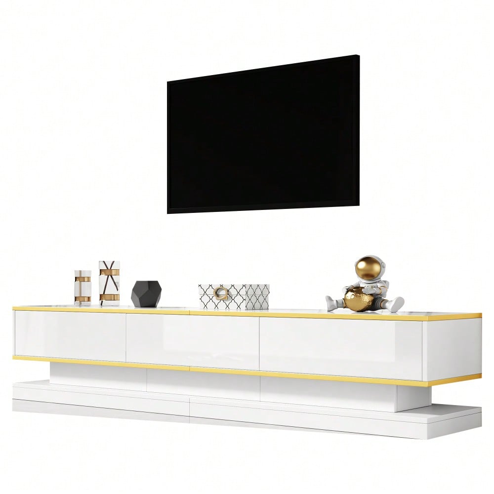200*40*40cm Fernsehschrank, Lowboard  mit 3 Schubladen, Hochglanz-TV-Ständer,Wohnzimmerschrank mit großem Stauraum, Warmweißer TV-Tisch mit goldener Kante,Standfernsehschrank