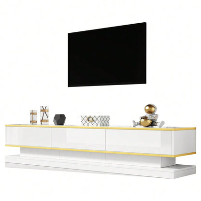 200*40*40cm Fernsehschrank, Lowboard  mit 3 Schubladen, Hochglanz-TV-Ständer,Wohnzimmerschrank mit großem Stauraum, Warmweißer TV-Tisch mit goldener Kante,Standfernsehschrank