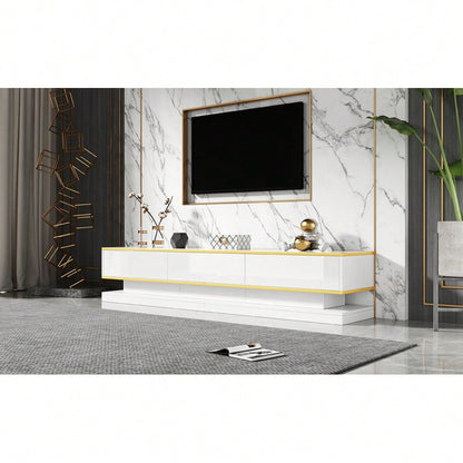 200*40*40cm Fernsehschrank, Lowboard  mit 3 Schubladen, Hochglanz-TV-Ständer,Wohnzimmerschrank mit großem Stauraum, Warmweißer TV-Tisch mit goldener Kante,Standfernsehschrank