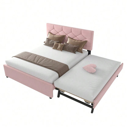 Polsterbett, 140x200cm, Bett mit Lattenrost (ohne Matratze), Bett mit Rollcontainer, Samt, Minimalistisch, Rosa