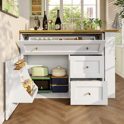 Ausziehbarer Bartisch mit Stauraum(138-204×39×105cm) , Küchenschrank, Sideboard mit Snackregal, Teleskopischer Bartisch, Stehtisch Bistrotisch  Hochtisch Kücheninsel, weiß