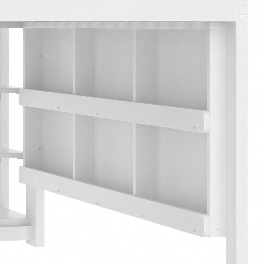 Hochbett, 90*200 cm, mit LED Leiste, Hausform, Regale,  Zaun,  ohne Matratze, weiß