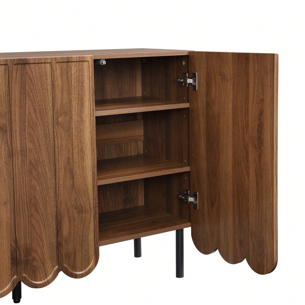 Modernes holzfarbenes Sideboard mit Wellentüren – 120x35x80 cm – grifflos, verstellbare Regale – Stauraum für Wohnzimmer, Flur & Esszimmer