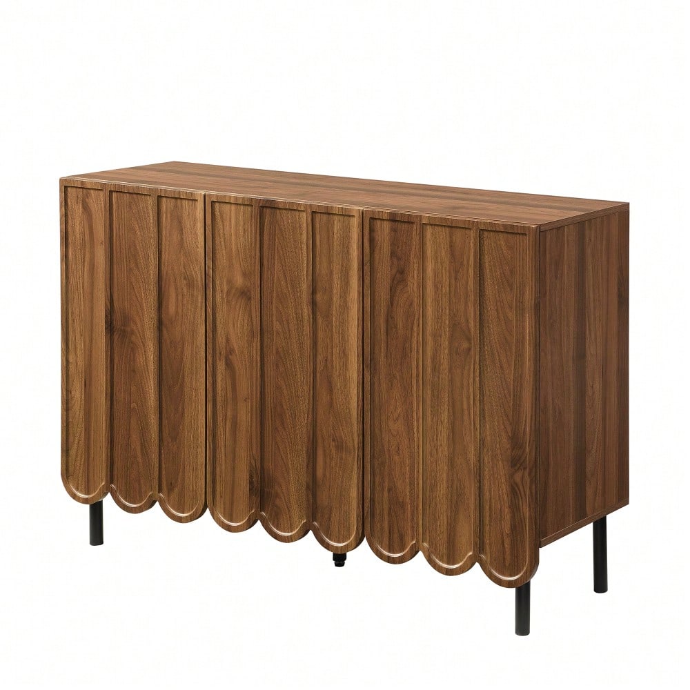 Modernes holzfarbenes Sideboard mit Wellentüren – 120x35x80 cm – grifflos, verstellbare Regale – Stauraum für Wohnzimmer, Flur & Esszimmer