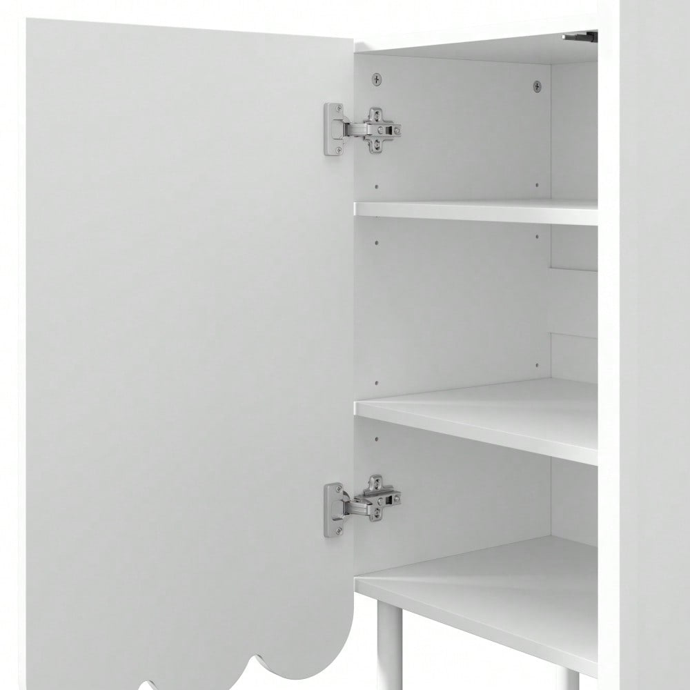 Modernes weißes Sideboard mit Wellentüren – 120x35x80 cm – grifflos, verstellbare Regale – Stauraum für Wohnzimmer, Flur & Esszimmer