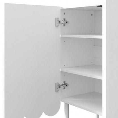 Modernes weißes Sideboard mit Wellentüren – 120x35x80 cm – grifflos, verstellbare Regale – Stauraum für Wohnzimmer, Flur & Esszimmer
