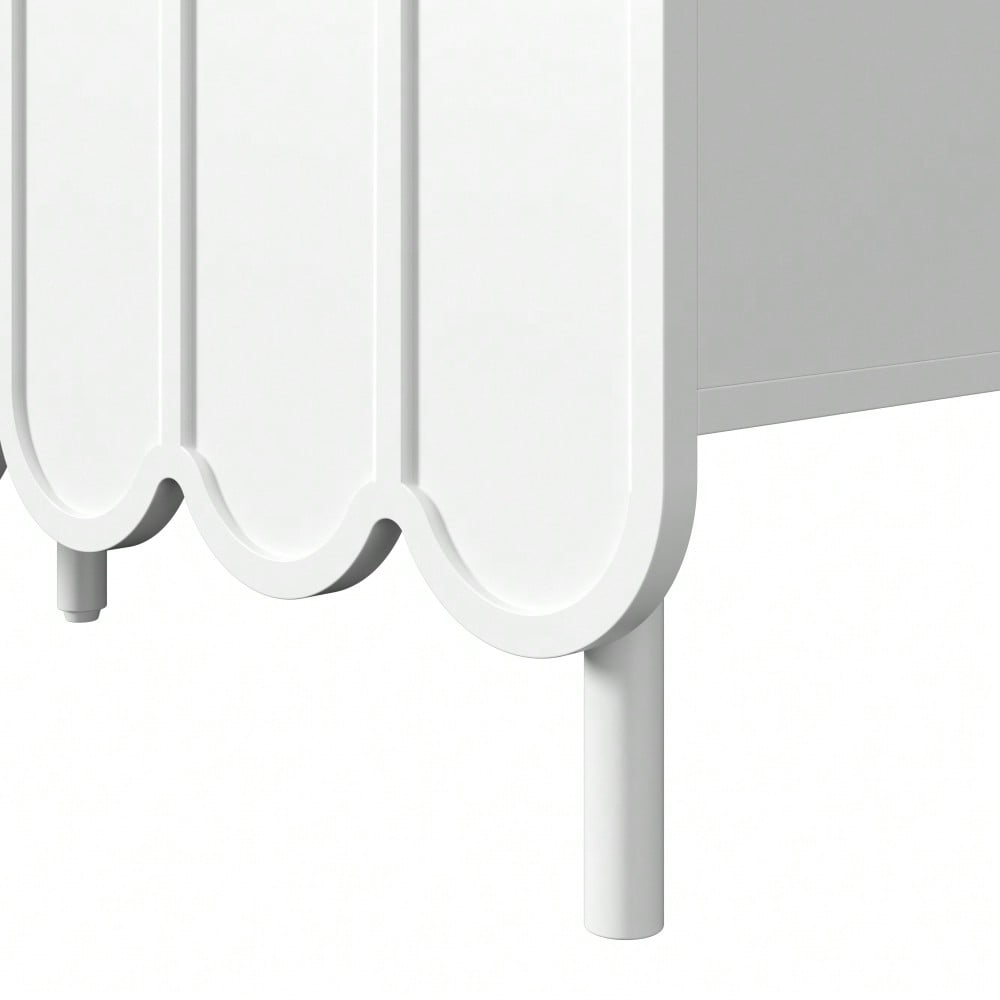 Modernes weißes Sideboard mit Wellentüren – 120x35x80 cm – grifflos, verstellbare Regale – Stauraum für Wohnzimmer, Flur & Esszimmer