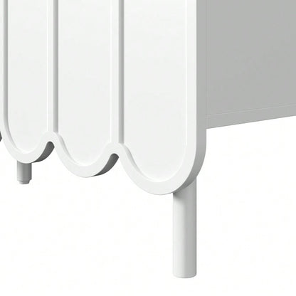 Modernes weißes Sideboard mit Wellentüren – 120x35x80 cm – grifflos, verstellbare Regale – Stauraum für Wohnzimmer, Flur & Esszimmer