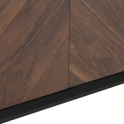 Modernes Sideboard mit Fischgrätmuster – Buffet Schrank mit 4 Türen & höhenverstellbaren Regalen – MDF Holz & Metallfüße – Stauraum für Wohnzimmer, Flur & Esszimmer