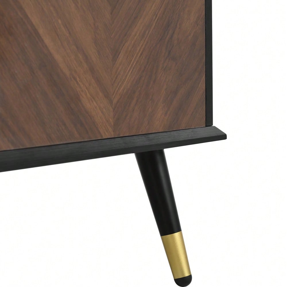 Modernes Sideboard mit Fischgrätmuster – Buffet Schrank mit 4 Türen & höhenverstellbaren Regalen – MDF Holz & Metallfüße – Stauraum für Wohnzimmer, Flur & Esszimmer