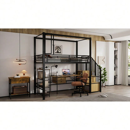 Hochbett, Eisenbett, Eisen + MDF, Treppe mit einer Garderobe und Ablagefächern, Acrylplatte Fenster mit  magnetischer Anziehungskraft, freie Gestaltung der unteren Etage,  Schwar+ Natur