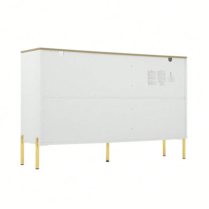 Eleganter Sideboard-Schrank mit 2 Schubladen & 2 Glastüren – Moderne Kommode in Weiß mit Goldakzenten – Viel Stauraum – Für Wohnzimmer, Esszimmer, Flur