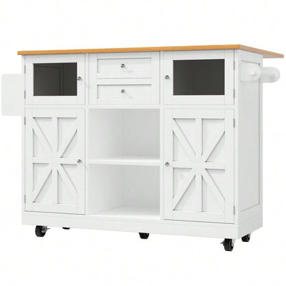 Kücheninsel, Esszimmerwagen mit Arbeitsplatte, Buffetschrank, Esszimmerwagen mit Holzmaserung, seitlicher Handtuchhalter, dreidimensionale Schranktüren mit Rollen, verstellbare Trennwände, weiß