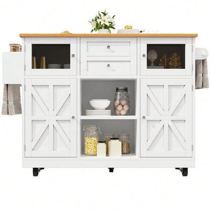 Kücheninsel, Esszimmerwagen mit Arbeitsplatte, Buffetschrank, Esszimmerwagen mit Holzmaserung, seitlicher Handtuchhalter, dreidimensionale Schranktüren mit Rollen, verstellbare Trennwände, weiß