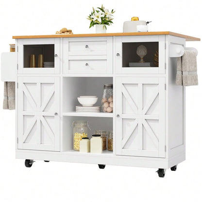 Kücheninsel, Esszimmerwagen mit Arbeitsplatte, Buffetschrank, Esszimmerwagen mit Holzmaserung, seitlicher Handtuchhalter, dreidimensionale Schranktüren mit Rollen, verstellbare Trennwände, weiß