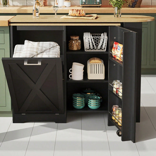 360° drehbare Esstheke, schlicht und modern, multifunktionale Aufbewahrung, geeignet für Schlafzimmer, Wohnzimmer, Esszimmer, drehbarer Sideboardschrank mit seitlichen Ablagen, schwarz, mit Klapptür