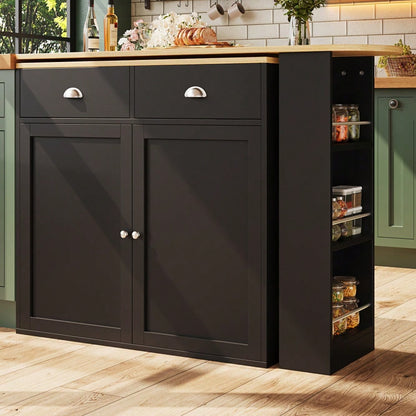 360° drehbare Essbar, schlicht und modern, multifunktionale Aufbewahrung, geeignet für Schlafzimmer, Wohnzimmer, Esszimmer, drehbarer Sideboardschrank mit 2 Schubladen, 2 Türen, Seitenregalen, schwarz