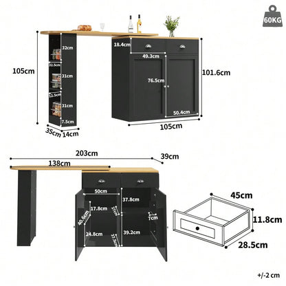 360° drehbare Essbar, schlicht und modern, multifunktionale Aufbewahrung, geeignet für Schlafzimmer, Wohnzimmer, Esszimmer, drehbarer Sideboardschrank mit 2 Schubladen, 2 Türen, Seitenregalen, schwarz
