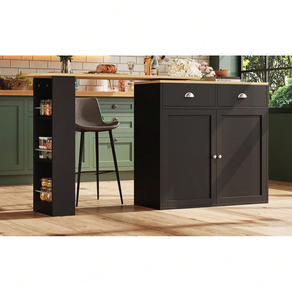 360° drehbare Essbar, schlicht und modern, multifunktionale Aufbewahrung, geeignet für Schlafzimmer, Wohnzimmer, Esszimmer, drehbarer Sideboardschrank mit 2 Schubladen, 2 Türen, Seitenregalen, schwarz