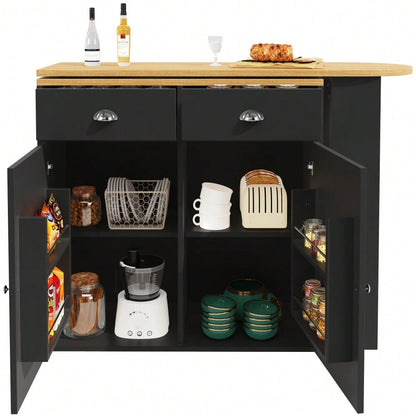 360° drehbare Essbar, schlicht und modern, multifunktionale Aufbewahrung, geeignet für Schlafzimmer, Wohnzimmer, Esszimmer, drehbarer Sideboardschrank mit 2 Schubladen, 2 Türen, Seitenregalen, schwarz
