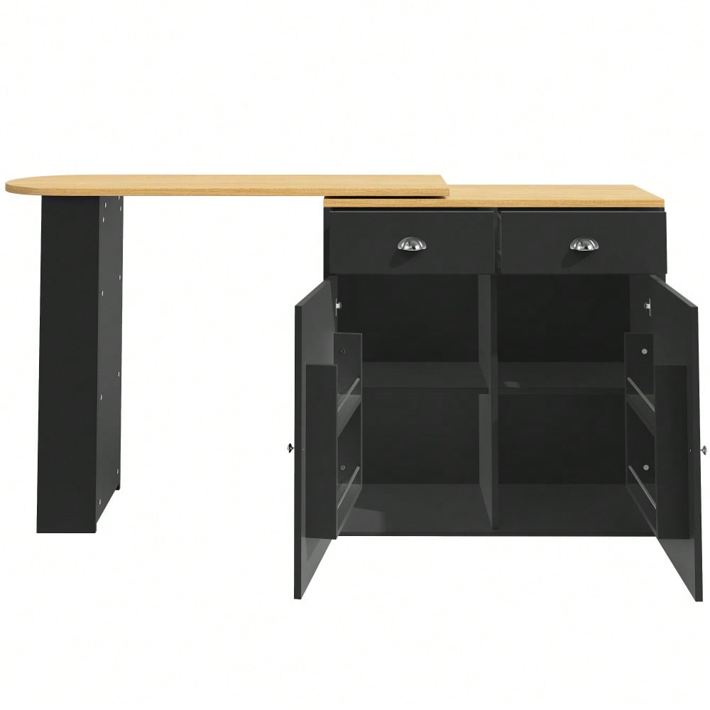 360° drehbare Essbar, schlicht und modern, multifunktionale Aufbewahrung, geeignet für Schlafzimmer, Wohnzimmer, Esszimmer, drehbarer Sideboardschrank mit 2 Schubladen, 2 Türen, Seitenregalen, schwarz