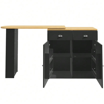 360° drehbare Essbar, schlicht und modern, multifunktionale Aufbewahrung, geeignet für Schlafzimmer, Wohnzimmer, Esszimmer, drehbarer Sideboardschrank mit 2 Schubladen, 2 Türen, Seitenregalen, schwarz