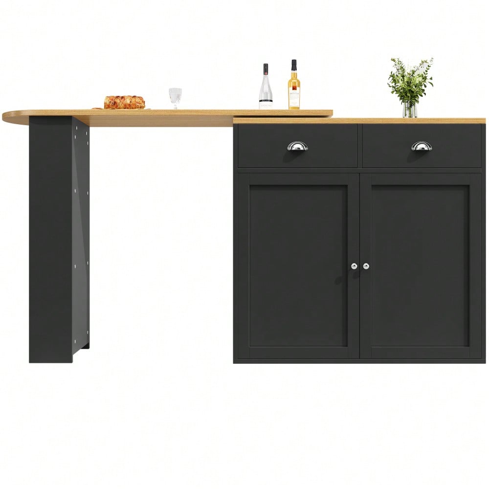 360° drehbare Essbar, schlicht und modern, multifunktionale Aufbewahrung, geeignet für Schlafzimmer, Wohnzimmer, Esszimmer, drehbarer Sideboardschrank mit 2 Schubladen, 2 Türen, Seitenregalen, schwarz