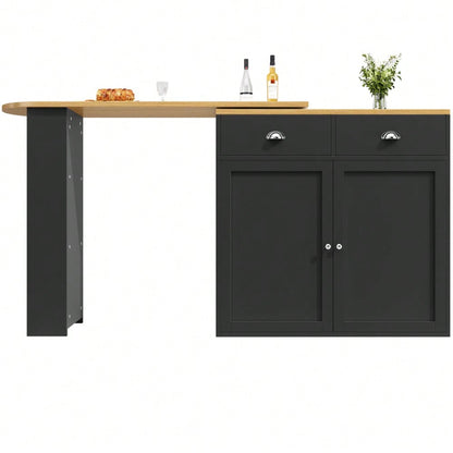 360° drehbare Essbar, schlicht und modern, multifunktionale Aufbewahrung, geeignet für Schlafzimmer, Wohnzimmer, Esszimmer, drehbarer Sideboardschrank mit 2 Schubladen, 2 Türen, Seitenregalen, schwarz
