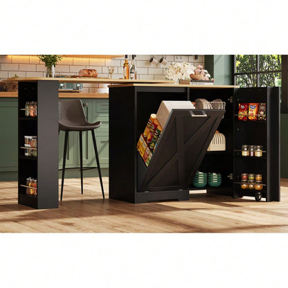 360° drehbare Esstheke, schlicht und modern, multifunktionale Aufbewahrung, geeignet für Schlafzimmer, Wohnzimmer, Esszimmer, drehbarer Sideboardschrank mit seitlichen Ablagen, schwarz, mit Klapptür