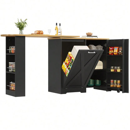 360° drehbare Esstheke, schlicht und modern, multifunktionale Aufbewahrung, geeignet für Schlafzimmer, Wohnzimmer, Esszimmer, drehbarer Sideboardschrank mit seitlichen Ablagen, schwarz, mit Klapptür