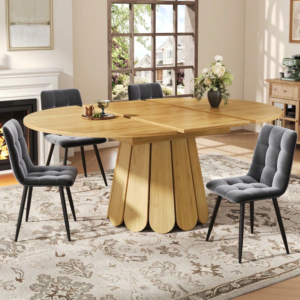 Esstisch ausziehbar, 	Esszimmertisch, Küchentisch, balkontisch, 	esstisch holz Runder Esstisch, ausziehbar zu oval, 118-158 cm, Platz für bis zu 6 Personen, Holzfarbe